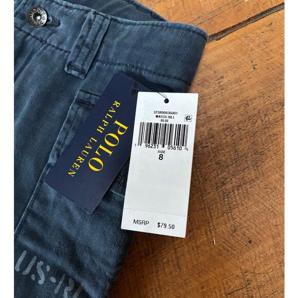 NWT Polo Ralph Lauren Boys Dark Gray US-RL Naval Cargo Raw Hem Shorts Size 8 - Picture 7 of 9